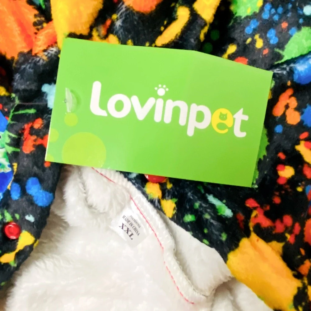 LOVINPET Super Soft Flannel Dog Apparel In Splatter Wide Multi-Red Print Sz XXL - Picture 10 of 10